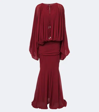 De La Vali Eulalia Gathered Chiffon Maxi Dress In Red