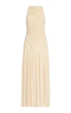 De La Vali Exclusive Cyclone Ruched Jersey Midi Dress In Neutral
