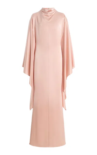 De La Vali Exclusive Dedalo Satin Cape-sleeve Maxi Dress In Pink