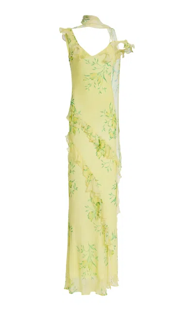 De La Vali Exclusive Hemera Ruffled Silk Maxi Dress In Yellow