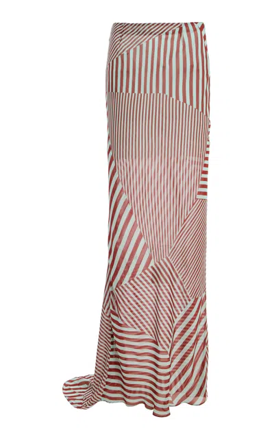 De La Vali Exclusive La Isla Diosa Striped Chiffon Maxi Skirt In Red