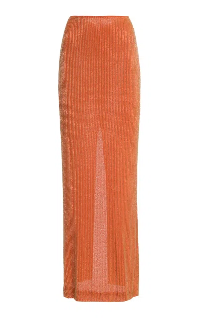 De La Vali Exclusive La Isla Palma Beaded Knit Maxi Skirt In Orange