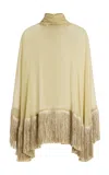 De La Vali Exclusive Levanto Fringed Silk-chiffon Poncho Top In Neutral