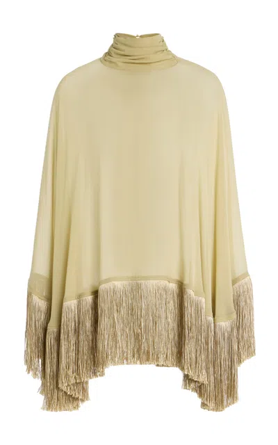 De La Vali Exclusive Levanto Fringed Silk-chiffon Poncho Top In Neutral