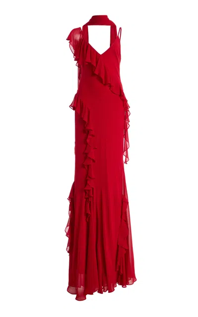 De La Vali Exclusive Mayara Ruffled Georgette Maxi Dress In Red