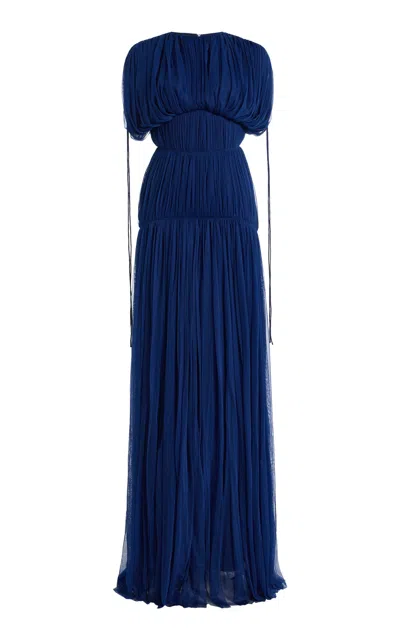 De La Vali Exclusive Nymera Gathered Mesh Maxi Dress In Blue