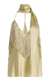 De La Vali Exclusive Sirocco Scarf-neck Fringed Silk-blend Satin Top In White