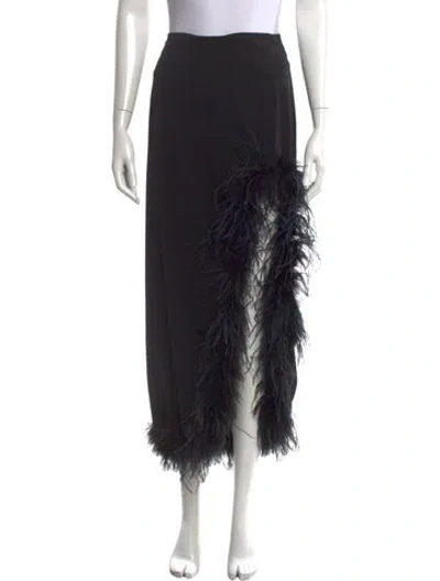 Pre-owned De La Vali Feather Trim Long Skirt In Black