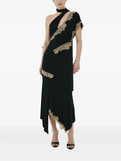 De La Vali Fenella Lace-trim Midi Dress In Black