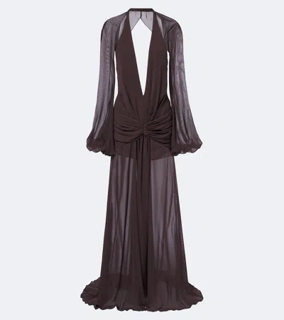 De La Vali Fiorela Chiffon Maxi Dress In Brown
