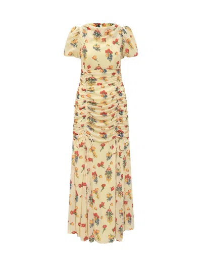 De La Vali Fiori Ruched Dress In Yellow