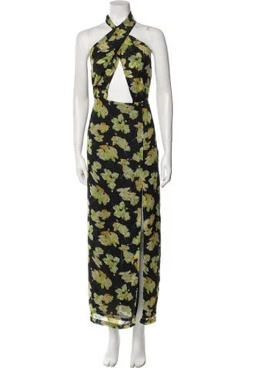 Pre-owned De La Vali Floral Print Long Dress In Multi