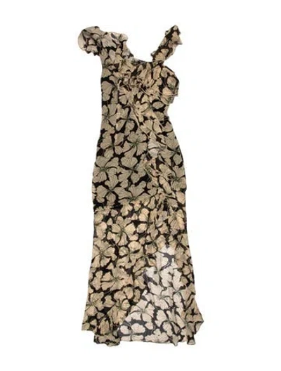 Pre-owned De La Vali Floral Print Long Dress In Neutrals