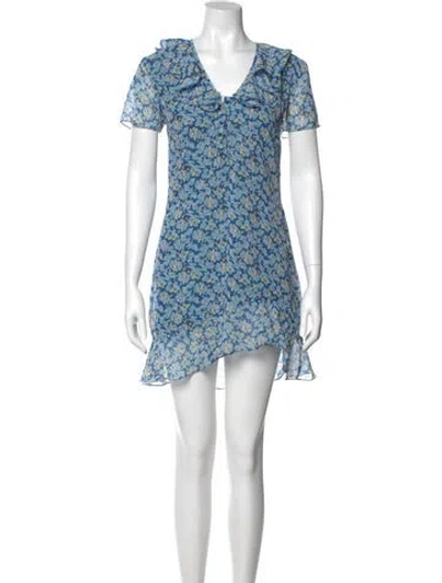 Pre-owned De La Vali Floral Print Mini Dress In Blue