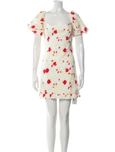 Pre-owned De La Vali Floral Print Mini Dress W/ Tags In Neutrals