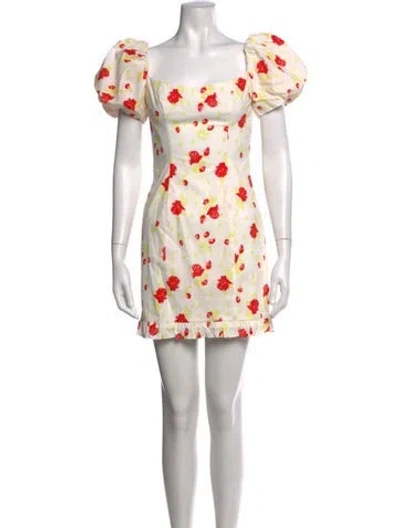 Pre-owned De La Vali Floral Print Mini Dress In White