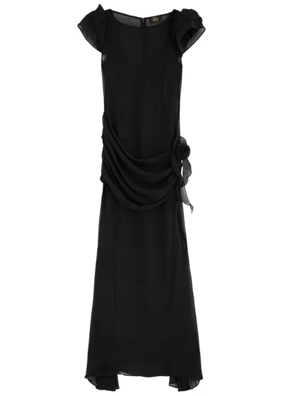 De La Vali Florentine Chiffon Maxi Dress In Black