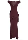 De La Vali Florentine Draped Chiffon Maxi Dress In Burgundy