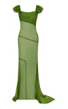 De La Vali Gaia Ruffled Silk Chiffon Maxi Dress In Green