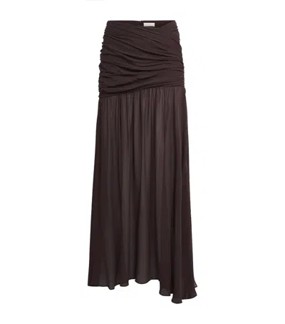 De La Vali Georgette Gathered Amaya Maxi Skirt In Brown