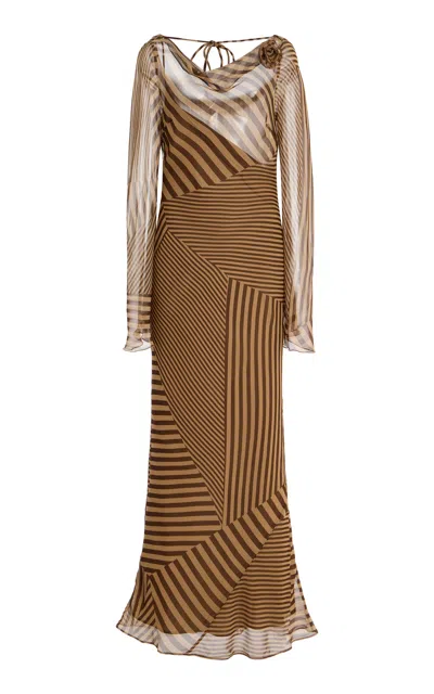 De La Vali Gracia Striped Silk-chiffon Midi Dress