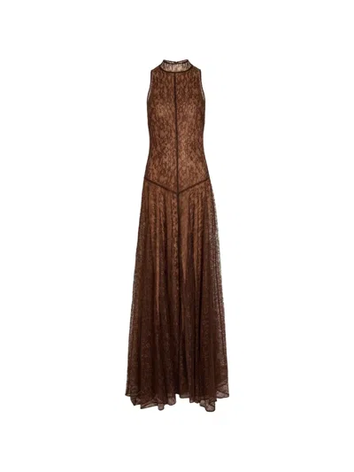 De La Vali Halterneck Lace Gown In Brown