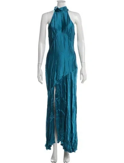 Pre-owned De La Vali Halterneck Long Dress In Blue