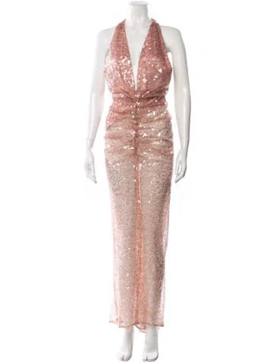 Pre-owned De La Vali Halterneck Long Dress In Pink
