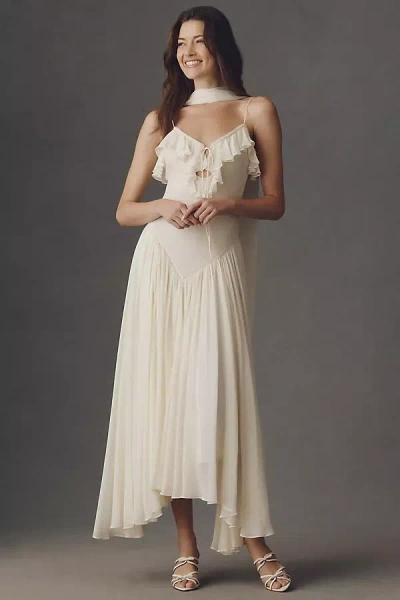 De La Vali Harmattan Basque-waist Scarf Maxi Dress In White