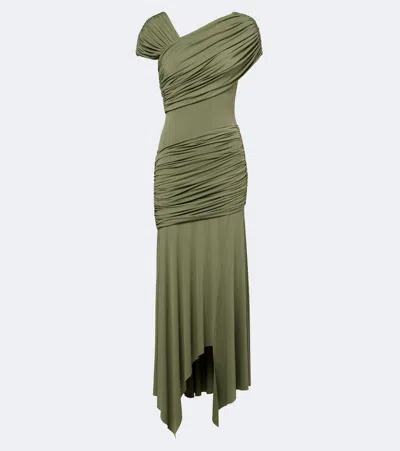 De La Vali Hela Asymmetric Ruched Jersey Mididress In Green