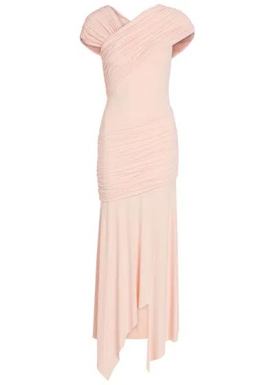 De La Vali Hela Ruched Stretch-jersey Midi Dress In Pink