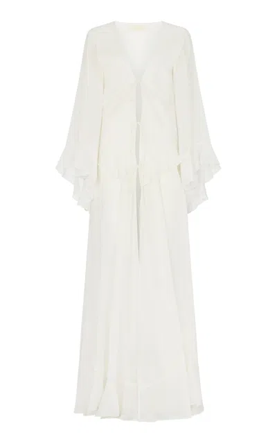 De La Vali Helia Tie-front Cotton Kimono In White