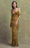 De La Vali Hemera Ruffled Silk Maxi Dress In Olive