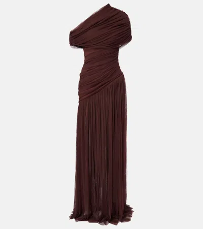 De La Vali Himala Gathered Tulle Gown In Brown