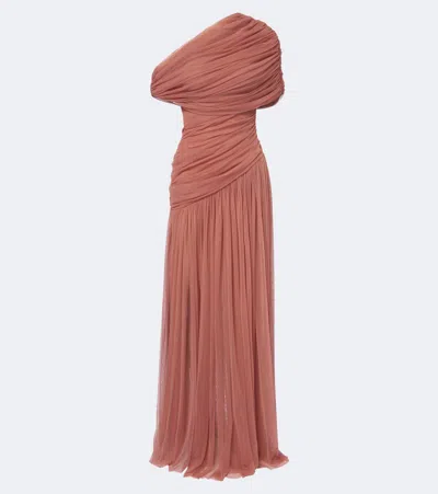 De La Vali Himalia Asymmetric Draped Tulle Maxi Dress In Pink