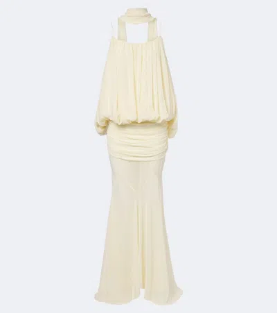 De La Vali Inara Gathered Chiffon Maxi Dress In Yellow