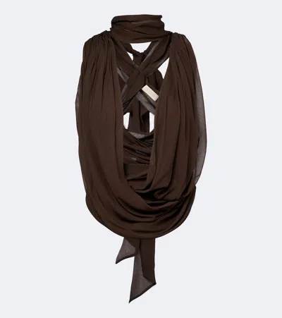De La Vali Isolde Draped Goergette Top In Brown