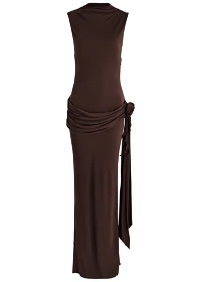 De La Vali Jacinth Draped Stretch-jersey Maxi Dress In Chocolate | ModeSens