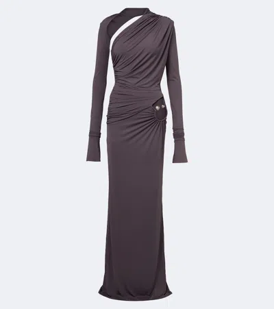 De La Vali Jade Cutout Asymmetric Jersey Gown In Gray