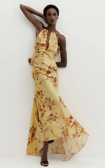 De La Vali Jessamine Silk-blend Halter Maxi Dress In Floral