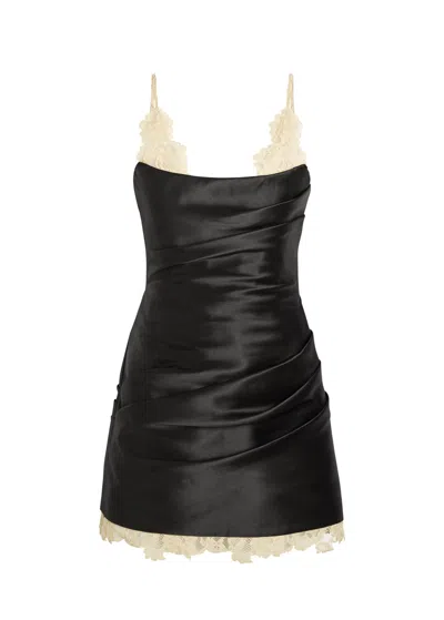De La Vali Kasai Layered-lace And Satin Mini Dress In Black