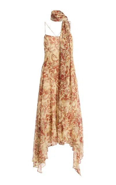 De La Vali Komi Crepe De Chine Midi Dress In Multi
