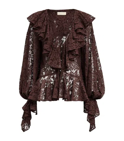 De La Vali Lace Mija Blouse In Brown