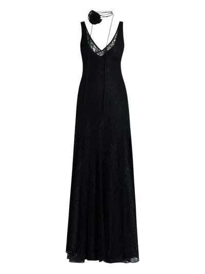 De La Vali Lace-overlay V-neck Dress In Black