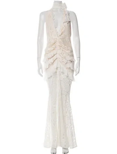 Pre-owned De La Vali Lace Pattern Long Dress In Green