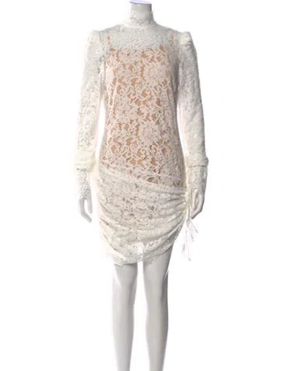 Pre-owned De La Vali Lace Pattern Mini Dress In Neutral
