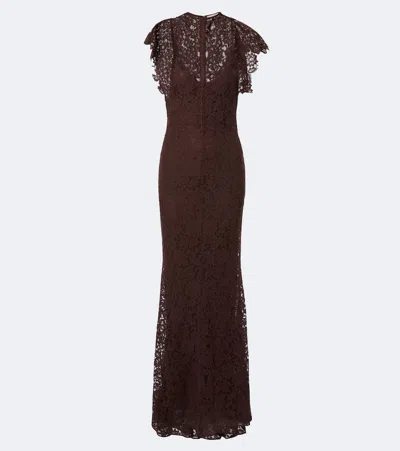 De La Vali Laia Cutout Cotton-blend Lace Maxi Dress In Brown