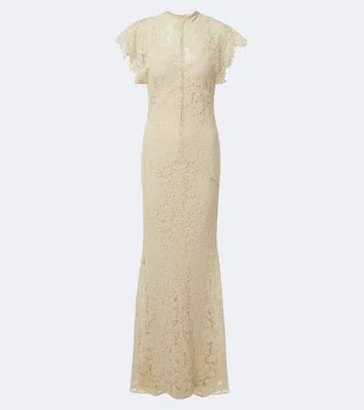 De La Vali Laia Cutout Cotton-blend Lace Maxi Dress In Neutral