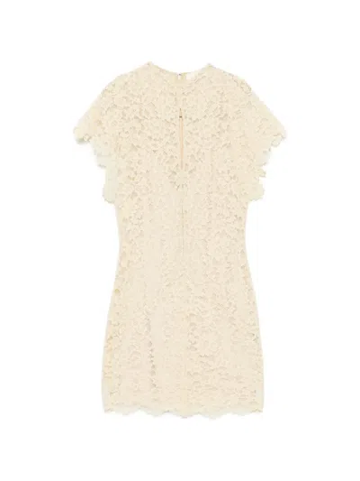 De La Vali Laia Lace-overlay Mini Dress In Neutral