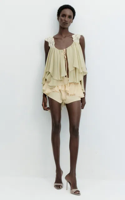 De La Vali Lavinia Lace Mini Shorts In Yellow